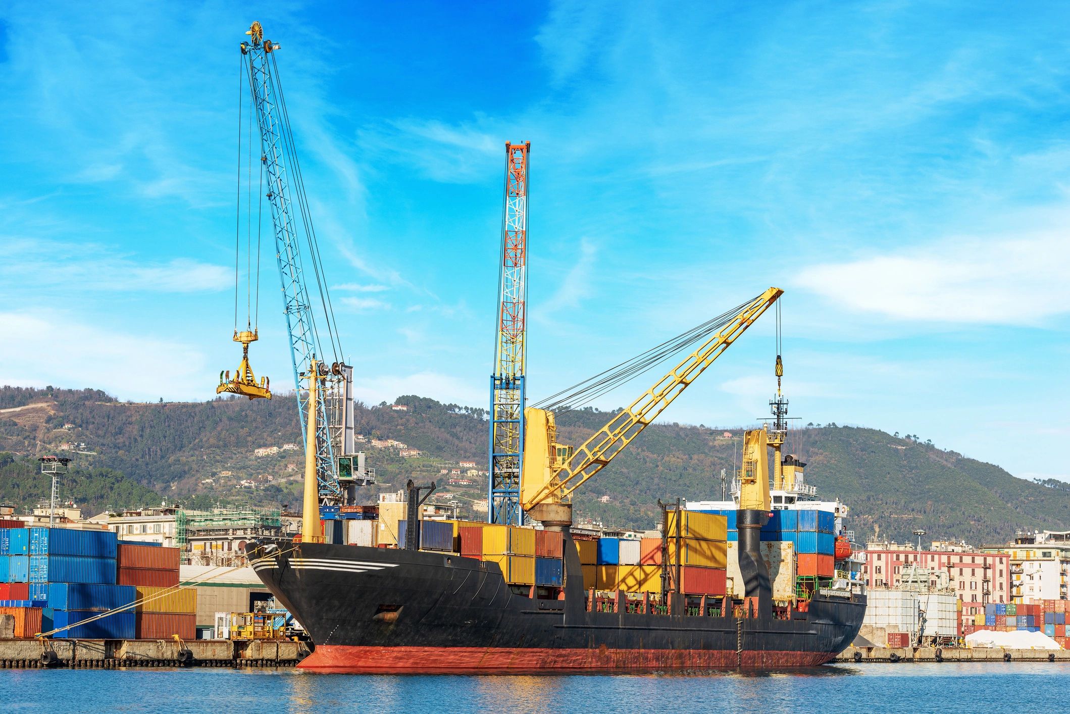 Container vessel in port during supply and turnaround operations